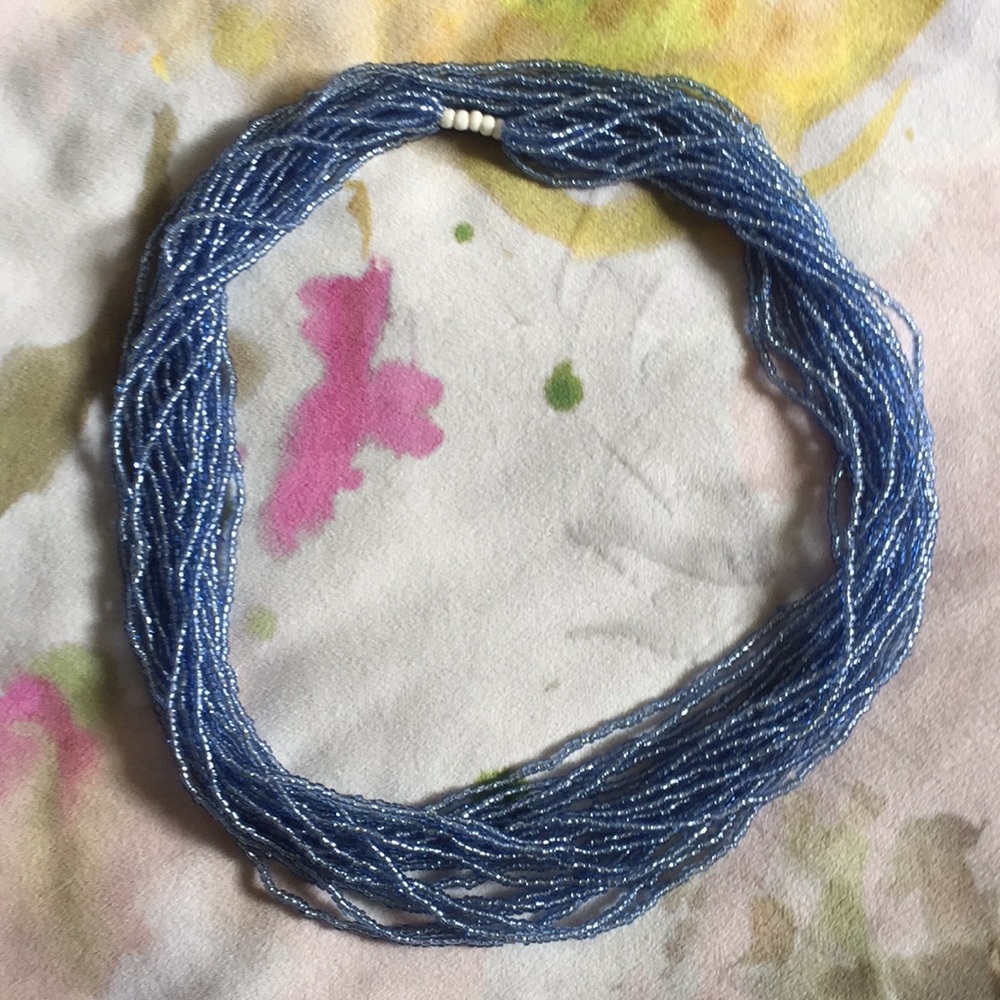Vintage Silvery Blue Beaded Necklace